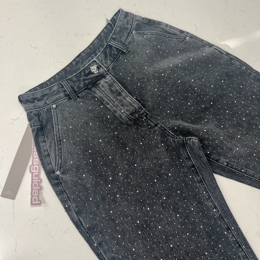 Missguided Black Sparkle Straight Leg Jeans